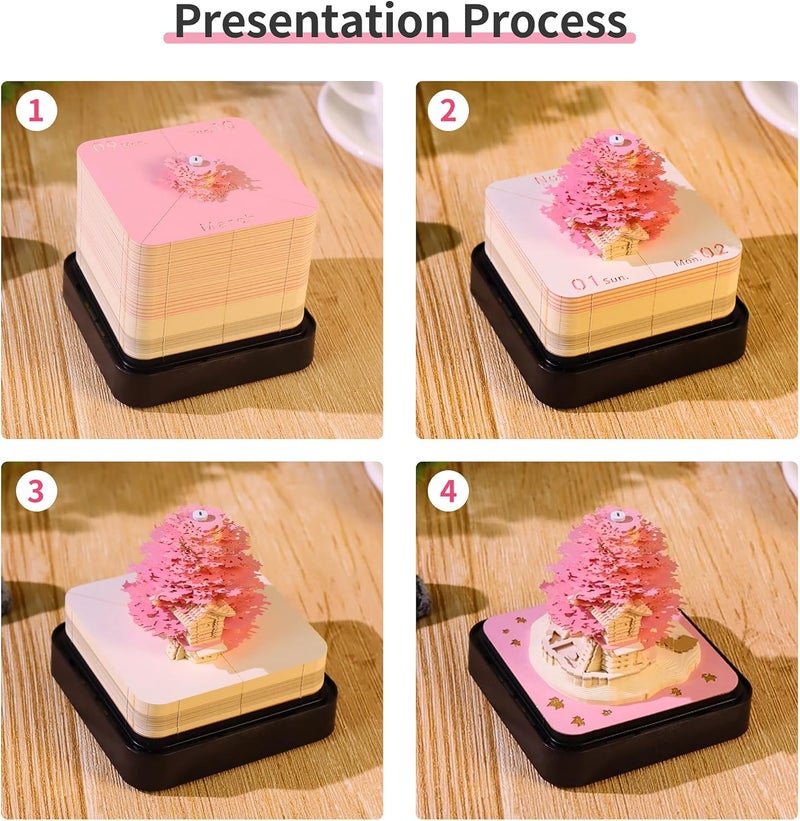 MACTANO 3D Art Calendar Memo Pad 2026, Creative Time Piece Calendar Sakura Tree Rip Away Paper Carving Sticky DIY Note Pink - Image 5